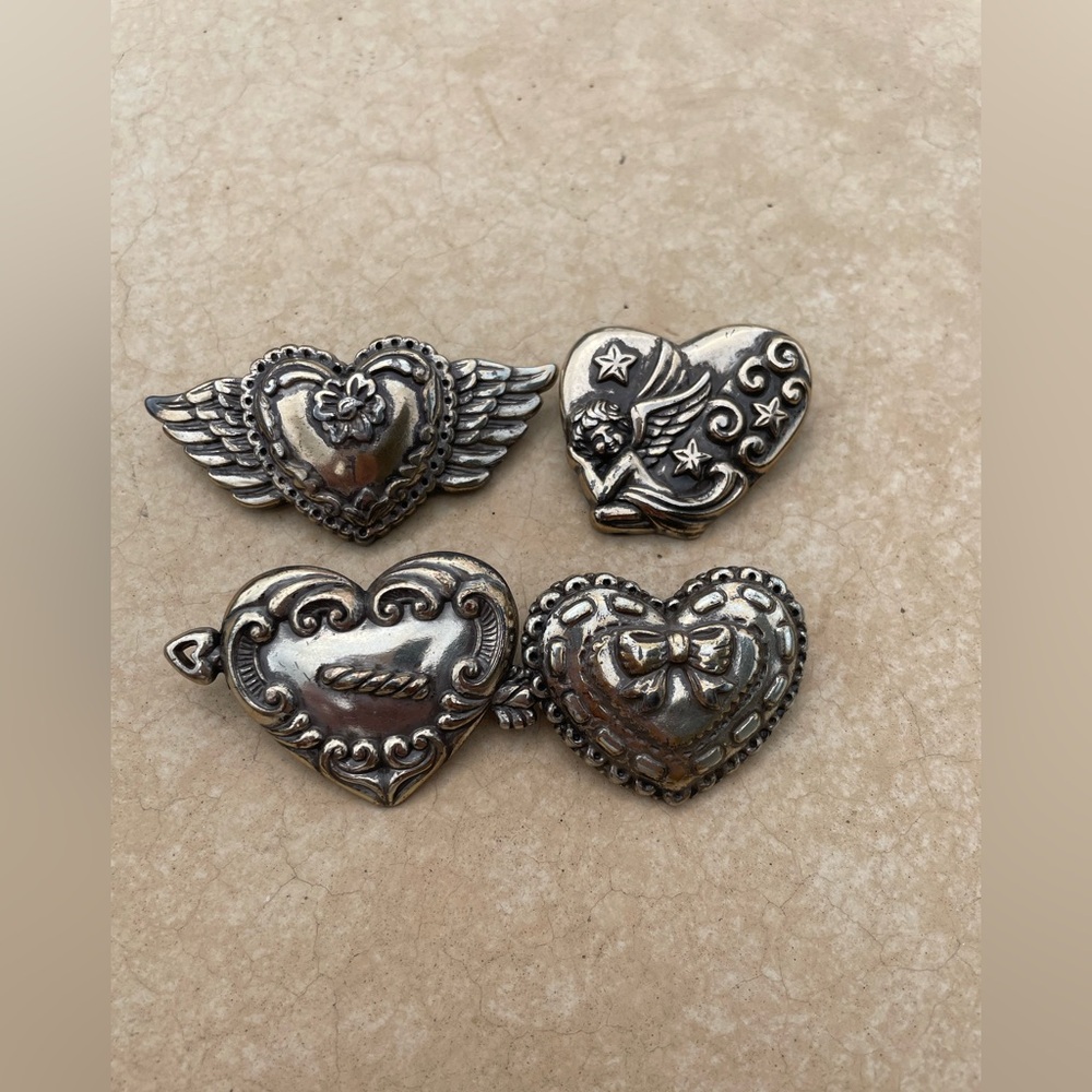 Vintage Brighton Heart Pins Lot (4) - 1996 - Angel, Winged, Scroll & Bow Motifs
